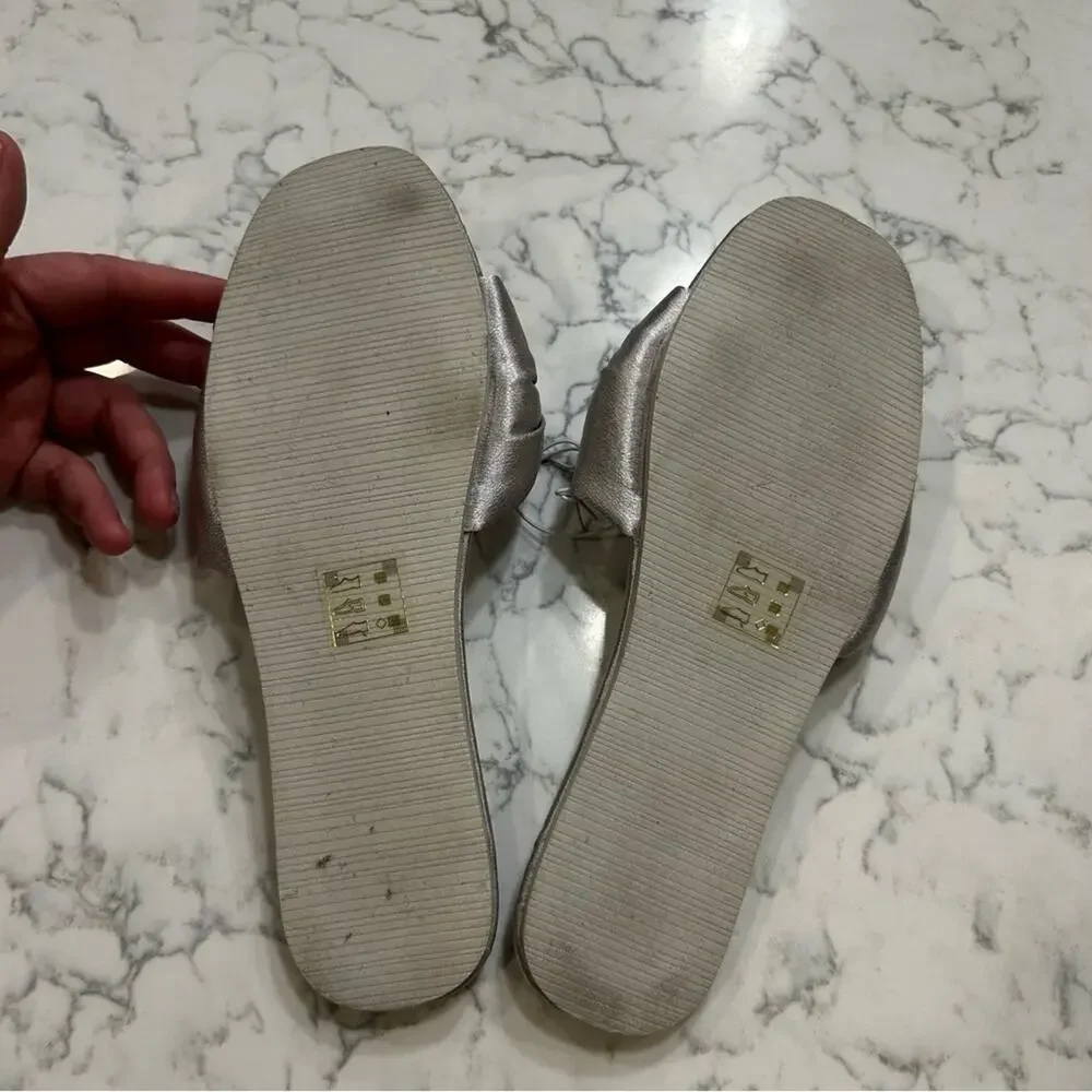 Draper James Silver Bow Slid Slip On Sandals Size Small